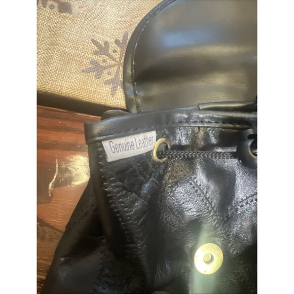 Vtg 90s Y2K Mini Black Patchwork Leather Bag Backpack Gold Toned Hardware main image 13